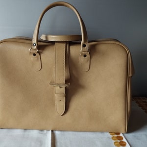WEEKENDER / Vintage travel bag / Beige travel bag 60s/70s