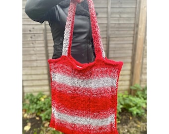 Hand knitted tote bag