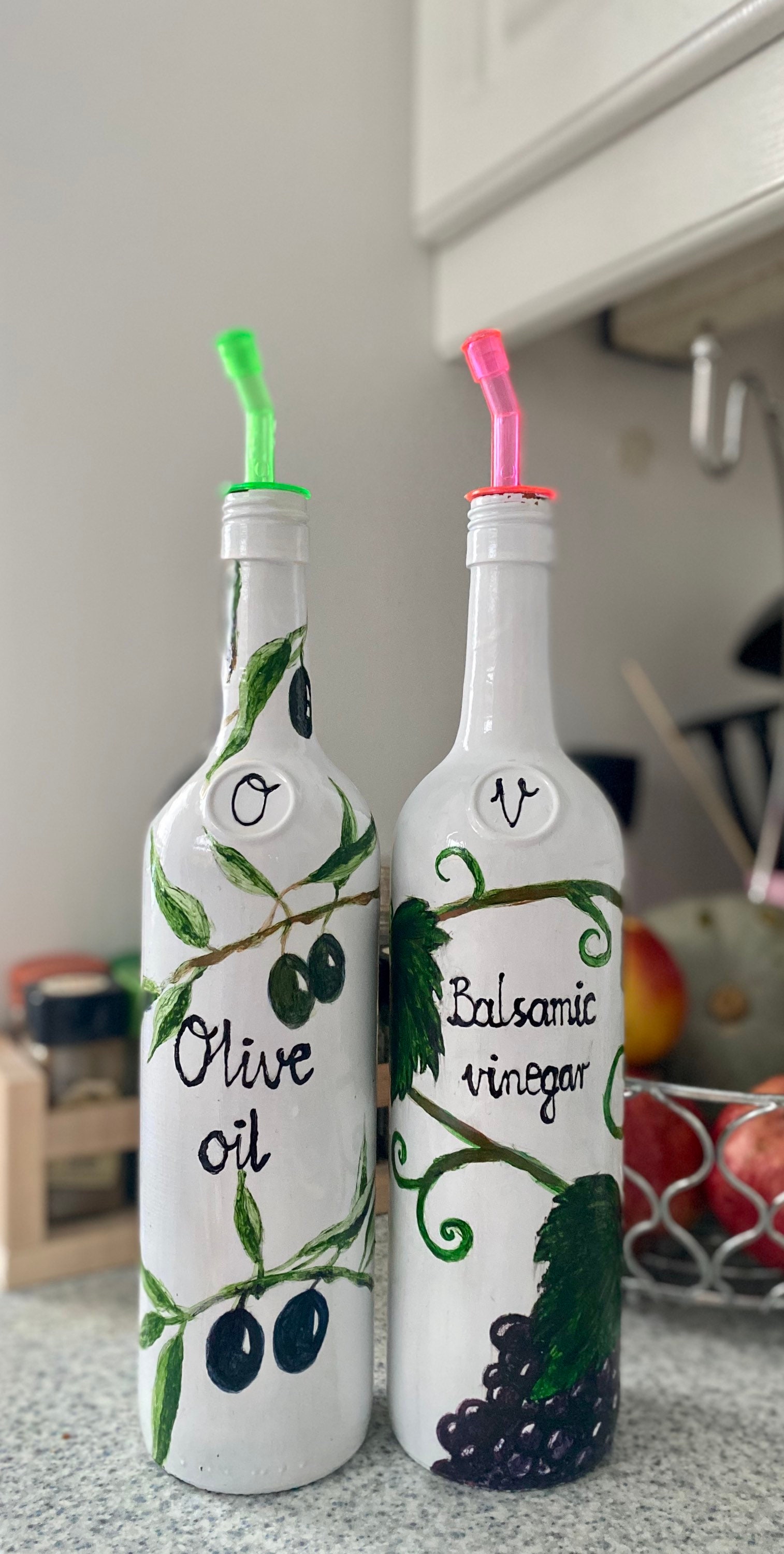 Hand painted Kitchen Bottles Set Olive Oil Bottle Vinegar Etsy