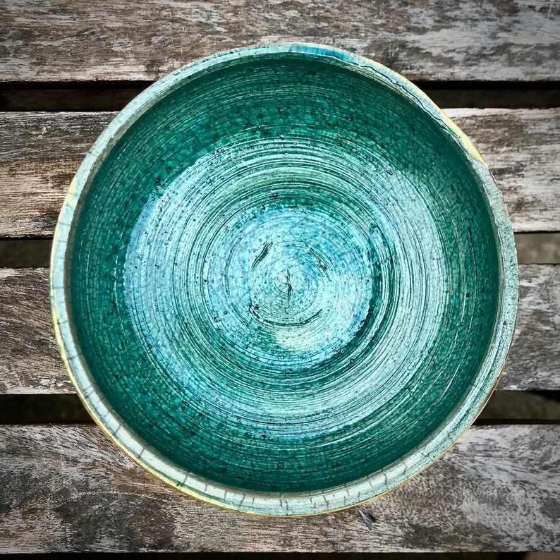Yellow and Green Raku Bowl Go Pack Go