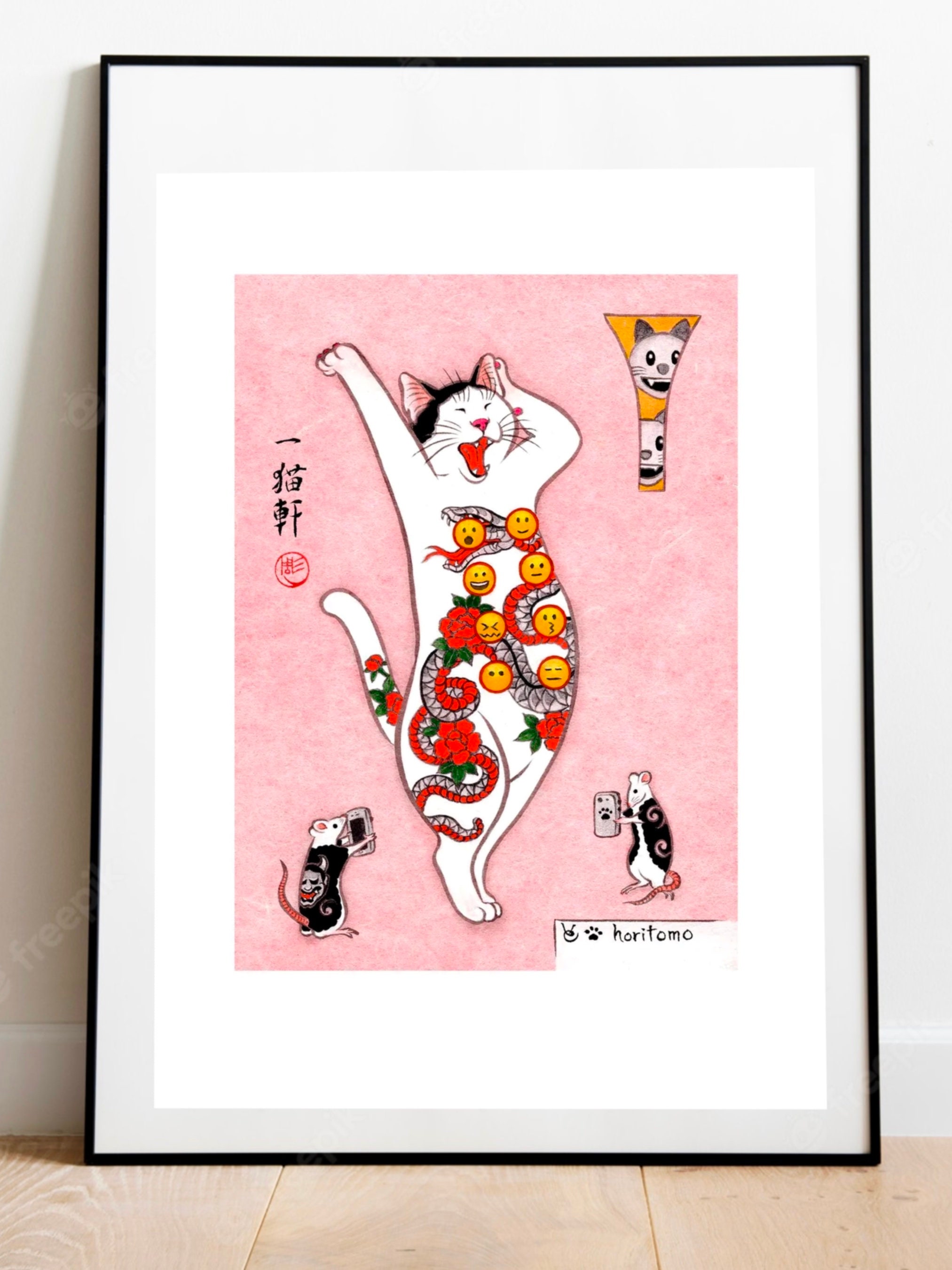 Japanese Cat Poster. Monmon Cats. Japanese Cat Art Print.   Etsy