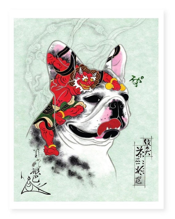 French Bulldog Print Japan Tattoo Art Frenchie Painting Etsy