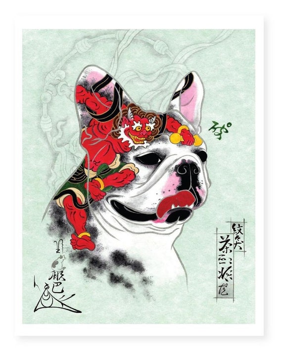 French Bulldog Print Japan Tattoo Art Frenchie Painting Etsy French Bulldog Print Japan Tattoo Art Frenchie Painting Etsy