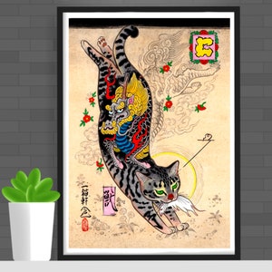 Japanese Cat Tattoo Japanese Snake Tattoo Art Monmon Cat Etsy