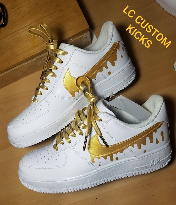 Nike AF1 gold drip custom | Etsy