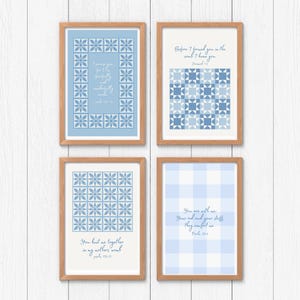 Nursery Bible Verse Prints Set of 4 | Blue White Quilt Block Nursery | Scripture Wall Art Bundle | Digital Download | Baby Boy | Printable
