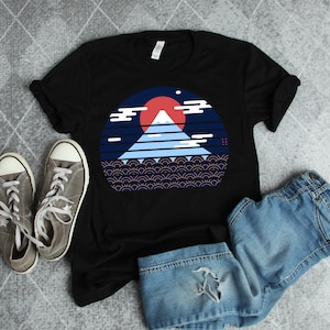 Retro Vintage Japan Mount Fuji Fujiyama Berg Reise Tour cool japanische Wahrzeichen Reisen Thema Kurzarm Unisex Geschenk T-Shirt