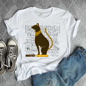 Bastet Ancient Egypt Cat God Hieroglyphic Egyptian History Egyptologist and Archaeology Love Graphic Art Short-Sleeve Unisex Gift T-Shirt