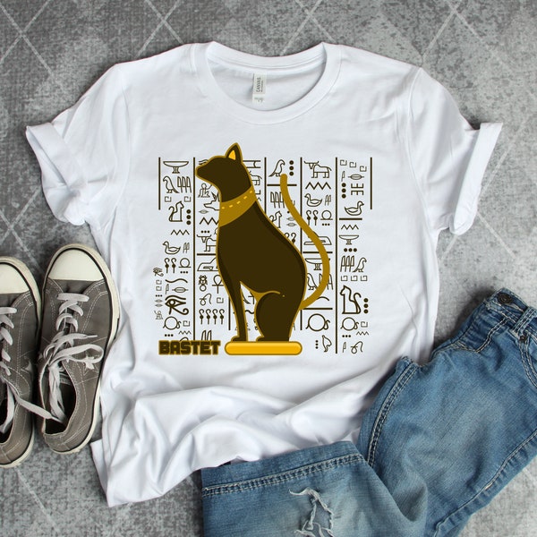 Bastet Ancient Egypt Cat God Hieroglyphic Egyptian History Egyptologist and Archaeology Love Graphic Art Short-Sleeve Unisex Gift T-Shirt