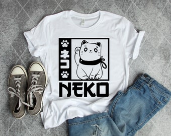 Cute Kawaii Neko Japan Cat Harajuku Art Graphic Short-Sleeve Unisex Gift T-Shirt
