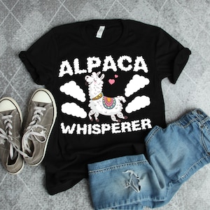 Cute Kawaii Fluffy Alpaca Whisperer Heart Love Graphic Art Llama Illustration Theme Zoo Animal Lover Short-Sleeve Unisex Gift T-Shirt