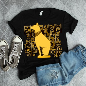 Bastet Ancient Egypt Cat God Hieroglyphic Egyptian History Egyptologist and Archaeology Love Graphic Art Short-Sleeve Unisex Gift T-Shirt