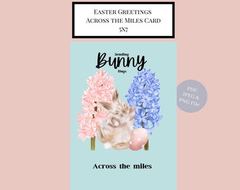 Easter Card, Across the Miles,  Pastel Colors with Pink Blue, Easter Bunny, adorable grandparent card, Easter Egg Card, Happy Easter, Family