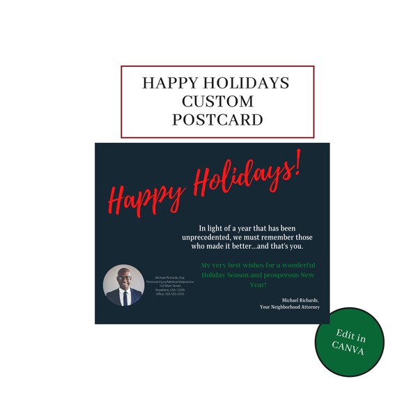 Business Happy Holidays Postcard 5.5x4.25 Digital File Self Employed, Realtor, Lawyer, Contractor, Housekeeper