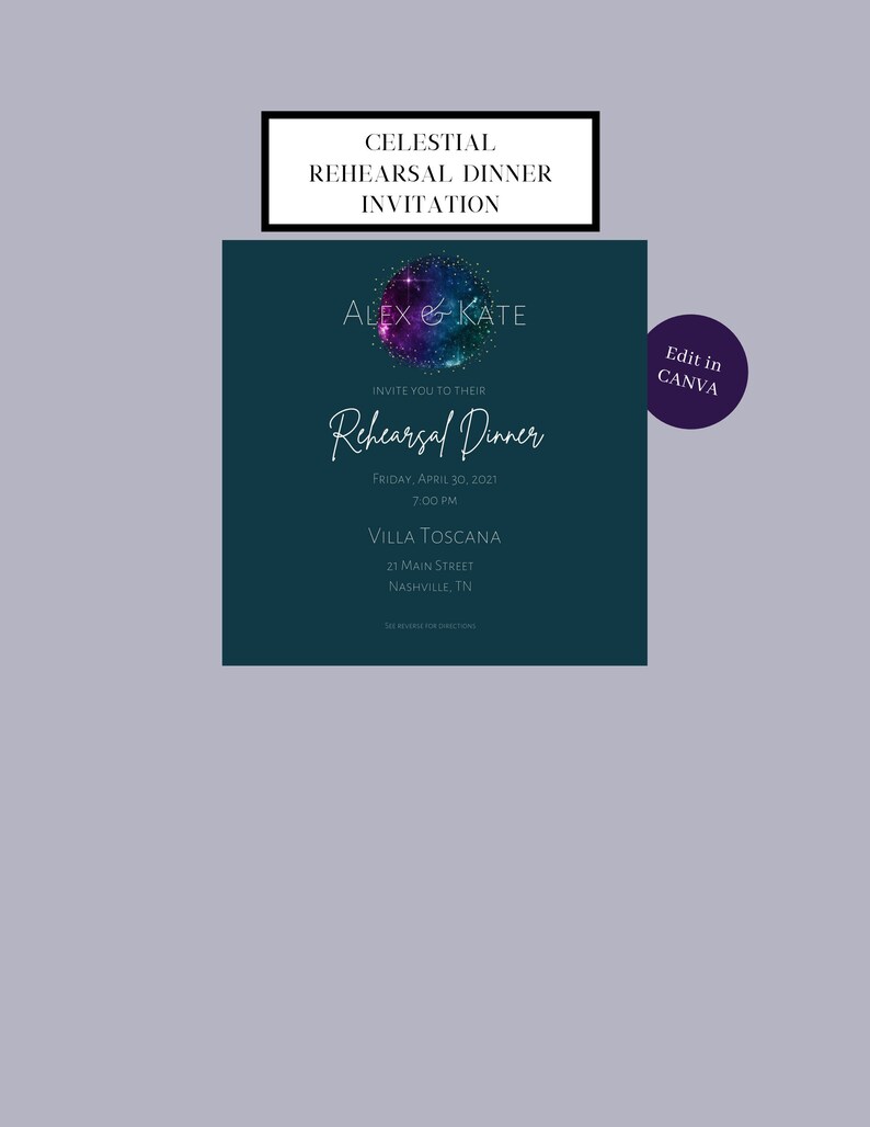 Marriage under the Stars. Beautiful Wedding Invitation for Galaxy theme wedding Starry Rehearsal Dinner 5.5x5.5 Celestial Card