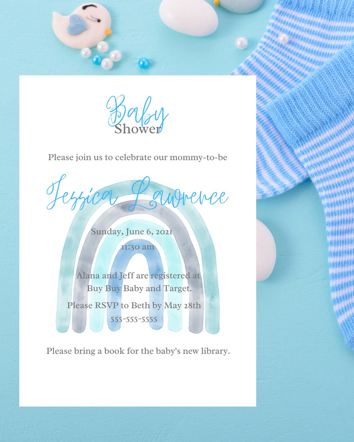 Blue Rainbow Baby Shower Invitation 5x7 Customizable Rainbow Etsy Italia