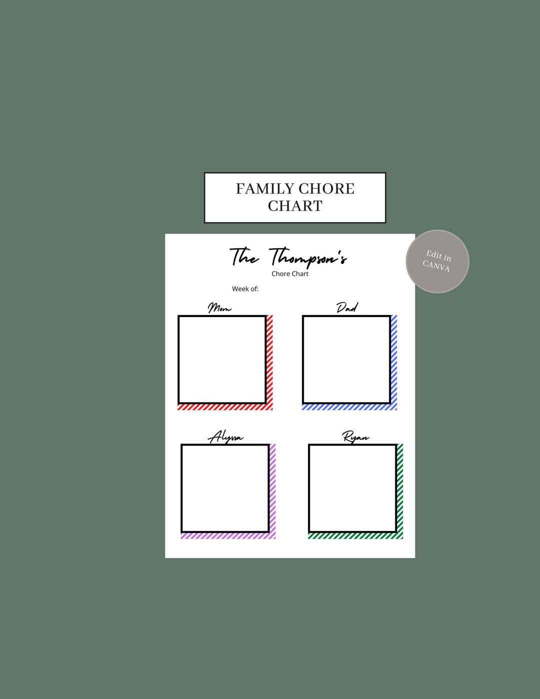 Digital chore chart 8 5x11 printable family schedule help mom etsy