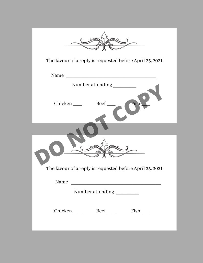 Rebecca RSVP Cards 4x6 Rectangle Format Digital PDF File Elegant Wedding Monogram Initials Birthday party Reception Anniversary Retirement