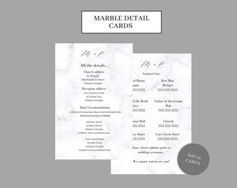 Marble Wedding Detail Cards Contact Info Wedding Details  4x6 Digital File