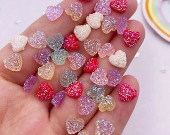 5PCS Glittered Candy Heart, Resin Nail Charms, Candy Nail Charms 8mm - Random Colours