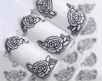 Water Transfer Nail Stickers, Nail Decals, Black Rose Design, Black Rose Nail Art, Nail Decoration