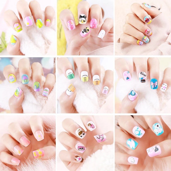 24pcs Cartoon Press on Children Nails False Nail Tips Kids - Etsy UK