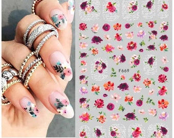 Multicoloured Flower and Leaves Nail Art Stickers