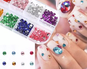 12 Grid Nail Rhinestones 1.5mm-5mm 3D Nail art Glass Crystal AB + Clear Nail  Stones Gems Pearl Crystal Strass 3D Charm Gems Nail Multi-Shape 3D Nail  Diamonds for Nail Art and DIY