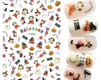 Halloween, Pumpkin, Ghosts Trick or Treat Children and Sweets - Nail Art Set - STICKERS