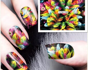 Water Transfer Nail Stickers, Colourful Pattern Nail Decal, Nail Decoration, Colourful Pattern Design, Colourful Nail Art