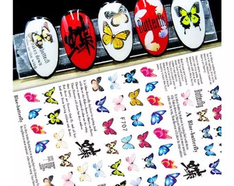 Multicoloured Butterflies and Writing - Nail Art Stickers