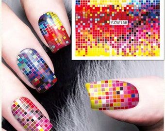 Water Transfer Nail Stickers, Colourful Pattern Nail Decal, Nail Decoration, Colourful Pattern Design, Colourful Nail Art