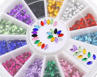 Rhinestone Wheel Nail Art Jewels Oval Shaped Multicoloured Gems