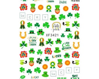 Klee, Kobold, Hufeisen und Glück Cartoon Nail Art, St Patrick's Day - Nail Art Sticker