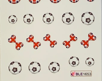 Water Transfer Nail Stickers, Football Nail Decal, England Flag and Football Design, Soccer Nail Art, Nail Decoration