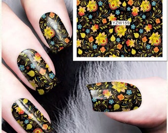 Water Transfer Nail Stickers, Nail Decals, Multicolour Flower Design, Flower Nail Art, Nail Decoration