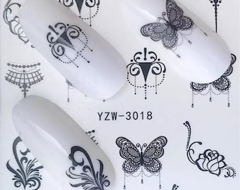 Water Transfer Nail Stickers, Nail Decals, Black Butterfly Design, Black Butterfly Nail Art, Nail Decoration