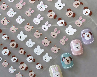 Cute Bears, Dogs and Bunny Rabbits - Nail Art Stickers