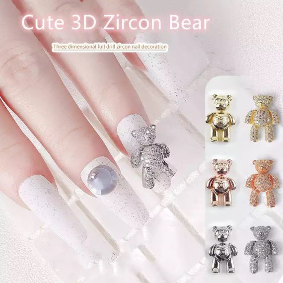 1PC 3D Cute Alloy Bear Nail Charm With Moveable Legs and Arms 