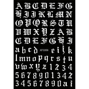 Pegatinas 3D para uñas, pegatinas autoadhesivas, letras inglesas antiguas, alfabeto blanco y pegatinas numéricas para uñas