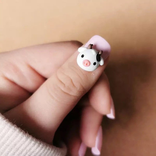 2pcs Cute Cow Resin Nail Art Decorations, 3D Lovely Cartoon Ornaments, Japanese Style Manicure Accessory