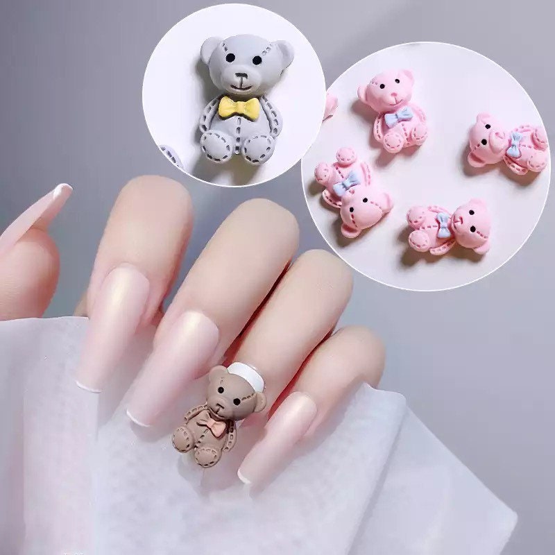 10pcs Soft Sugar Bear Nail Art Accessories Crystal Gummy Cute Bear 3D Nail  Charms Design Rhinestones Manicure Luxury Parts Nagel