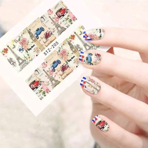 Water Transfer Nail Stickers, Nail Decals, Vintage Paris and London Style Nail Art, Nail Decoration