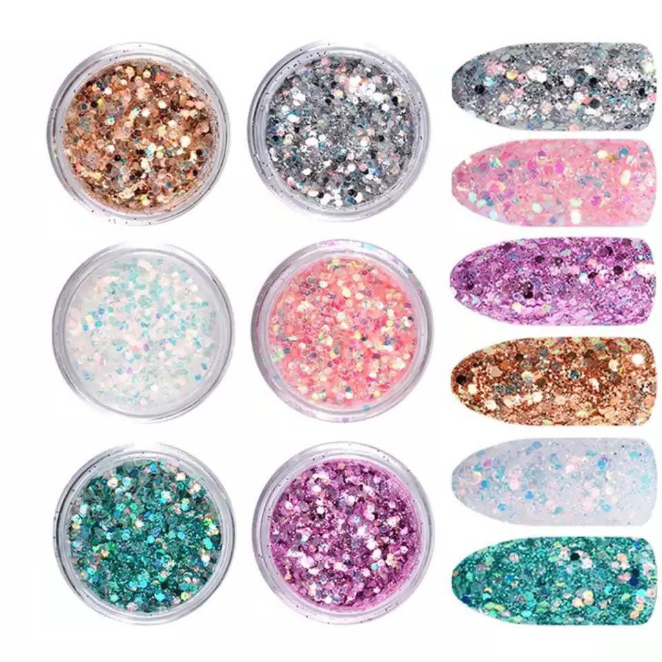 6pcs/set Mixed Nail Glitter Shiny Colourful Nail Flakes - Etsy UK