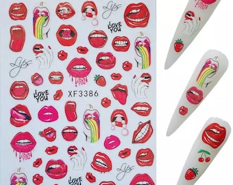 Sexy, Valentines Day, Lips, Love, Tonge, Strawberry and Cherry - Nail Art Stickers