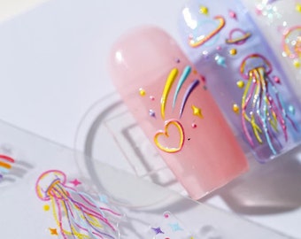 Kwallen, regenbogen, sterren, harten en maan - Nail Art Stickers