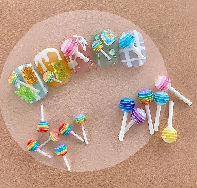  Wuluwala 40pcs Rainbow Lollipop Pop Nail Charms Set