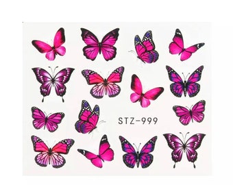 Water Transfer Nail Stickers, Pink and Purple Butterfly Nail Decals, Pink Butterfly Design, Butterfly Nail Art, Nail Decoration
