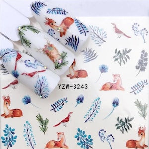 Adesivos de transferência de água para unhas, decalques de unhas, folhas e design querido, arte de unhas, decoração de unhas