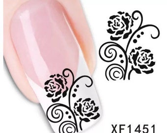 Water Transfer Nail Stickers, Nail Decals, Black Rose Design, Black Rose Nail Art, Nail Decoration